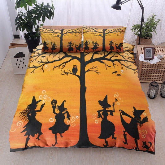Personalized 3-piece Duvet Cover Bedding Set  Witch Cat Owl Pumpkin Tree Halloween Bedding Set IYLN