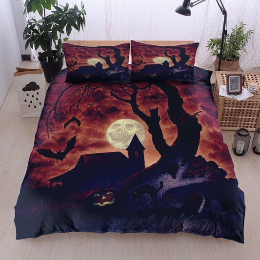 Personalized 3-piece Duvet Cover Bedding Set  Halloween Tree Bat Pumpkin Cat Skull Moon Bedding Set TDCOU