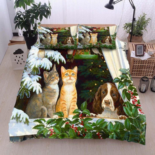 Personalized 3-piece Duvet Cover Bedding Set Cat Dog Bird Christmas Bedding Set IYC