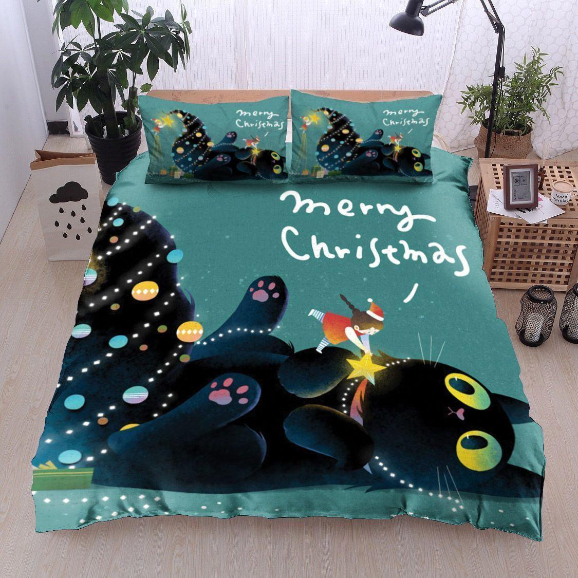 Personalized 3-piece Duvet Cover Bedding Set Christmas Cat Bedding Set IYU