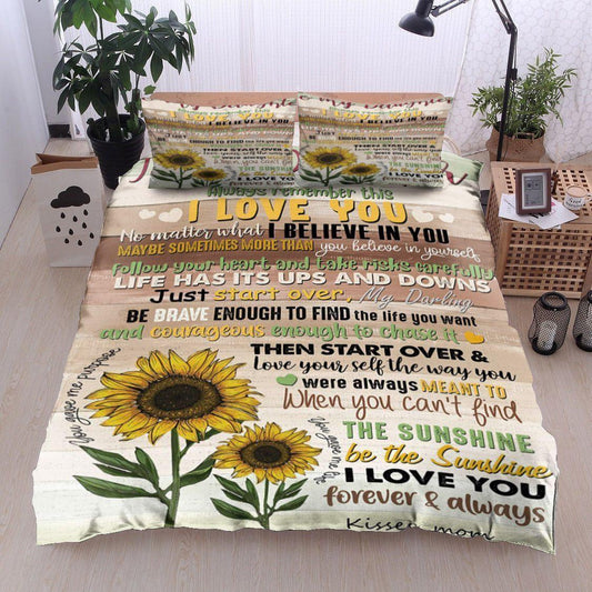 Personalized 3-piece Duvet Cover Bedding Set  Sunflower To My Daughter Kisses Mom Bedding Set IYEI