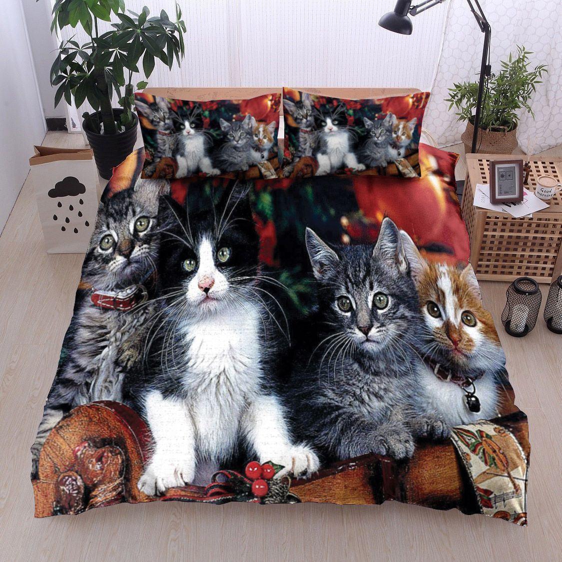 Personalized 3-piece Duvet Cover Bedding Set Christmas Cat Bedding Set IYE