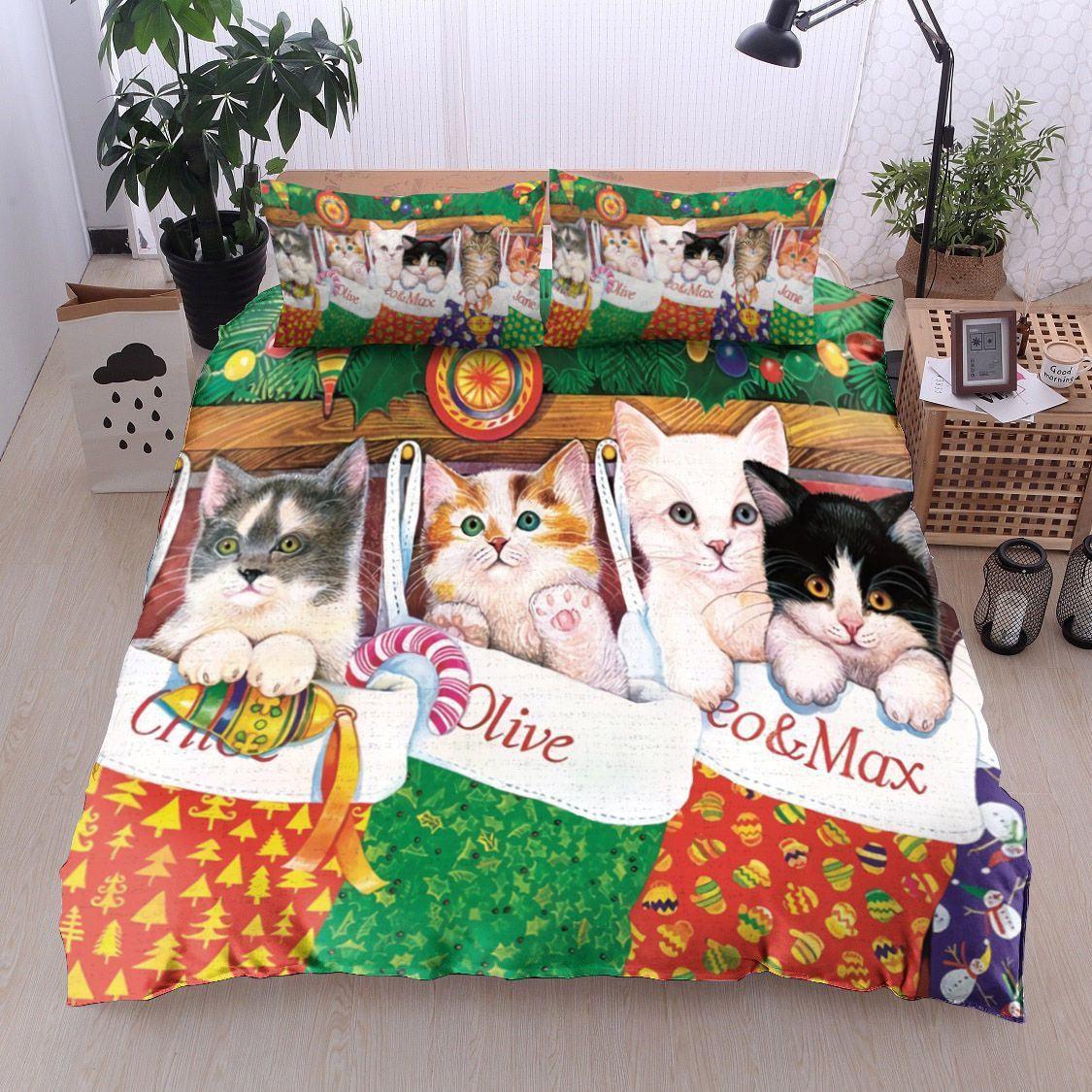 Personalized 3-piece Duvet Cover Bedding Set  Christmas Cat NP0411068B Bedding Sets