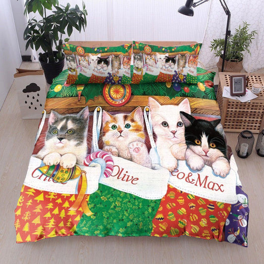 Personalized 3-piece Duvet Cover Bedding Set  Christmas Cat NP0411068B Bedding Sets