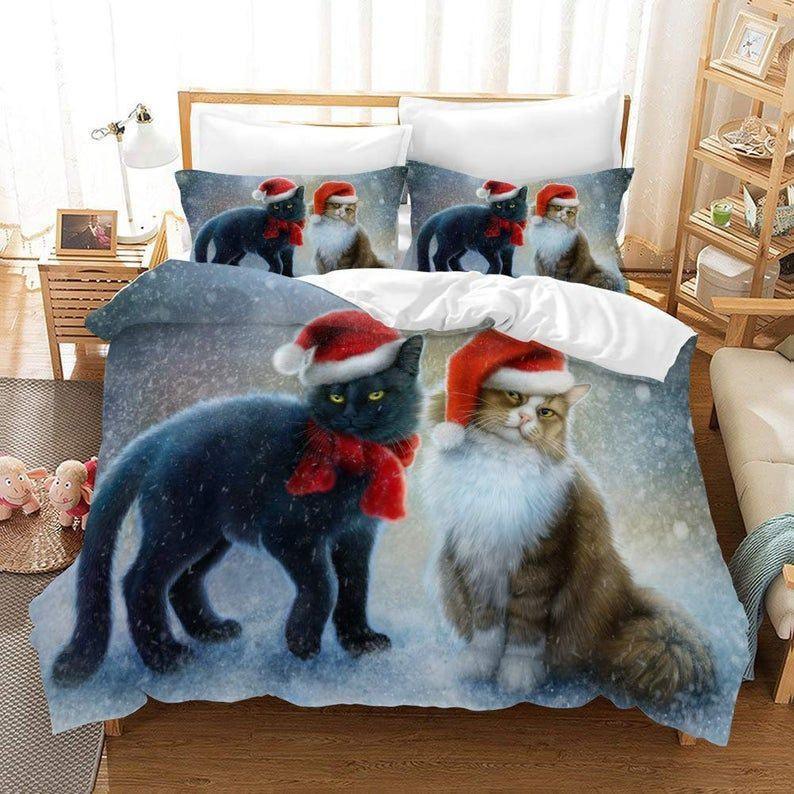 Personalized 3-piece Duvet Cover Bedding Set  Christmas Cat CLA0110040B Bedding Sets