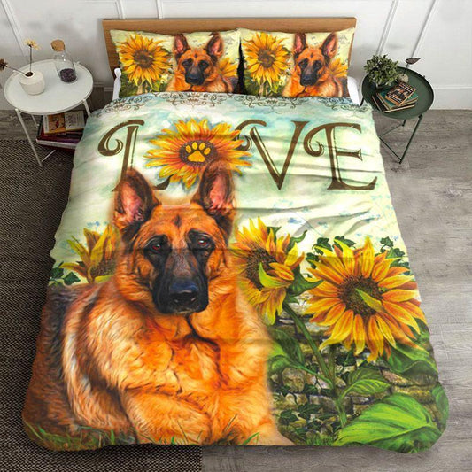 Personalized 3-piece Duvet Cover Bedding Set  German Shepherd Dog And Sunflower TL0710061B Bedding Sets