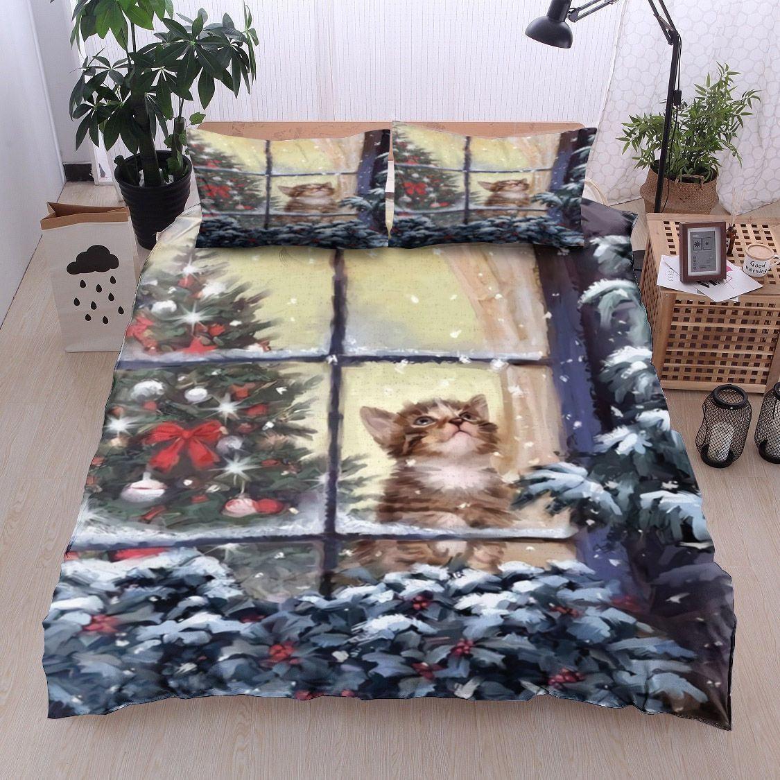 Personalized 3-piece Duvet Cover Bedding Set Christmas Cat Snow BT0111069B Bedding Sets