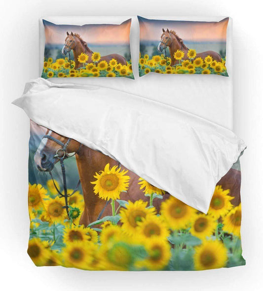 Personalized 3-piece Duvet Cover Bedding Set  Horse On The Sunflower CLG1010011B Bedding Sets