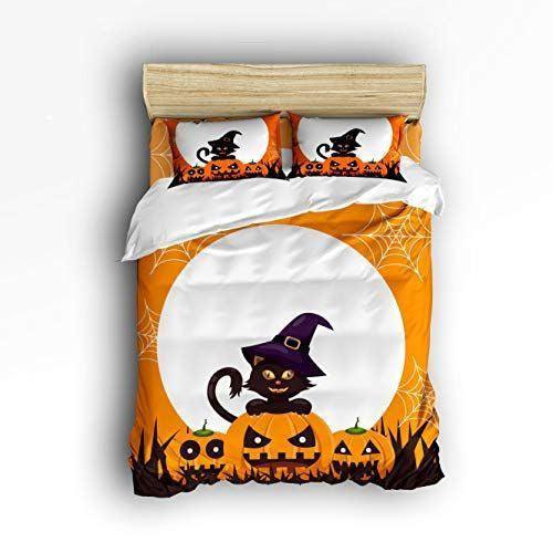 Personalized 3-piece Duvet Cover Bedding Set  Halloween Pumpkin Cat CLA0510262B Bedding Sets