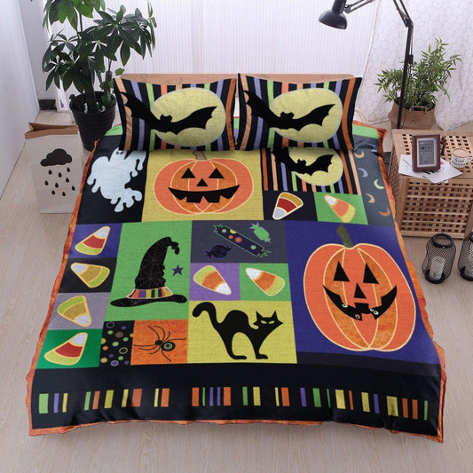 Personalized 3-piece Duvet Cover Bedding Set  Halloween Pumpkin Witch Black Cat Spider Bat Ghost BT10100149B Bedding Sets