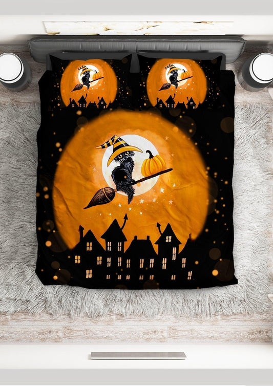 Personalized 3-piece Duvet Cover Bedding Set  Halloween Cat In The Moon Light CL11120042MDB Bedding Sets