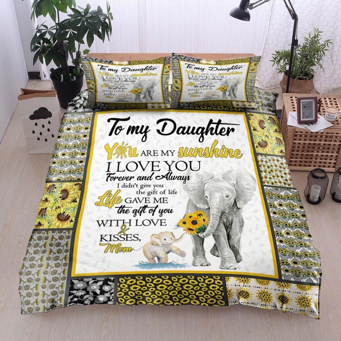 Personalized 3-piece Duvet Cover Bedding Set  Elephant Sunflower Mom To Daughter CL11120032MDB Bedding Sets