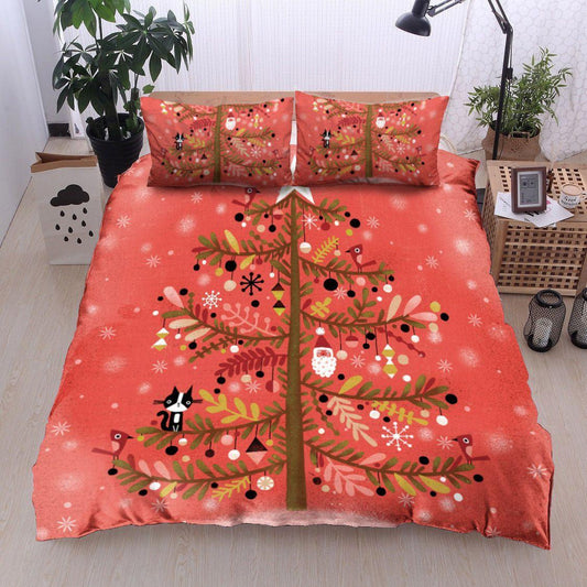 Personalized 3-piece Duvet Cover Bedding Set  Christmas Tree Cat And Cardinal DD11100059B Bedding Sets