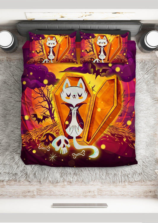 Personalized 3-piece Duvet Cover Bedding Set Halloween Cat In The Moon CL11120043MDB Bedding Sets