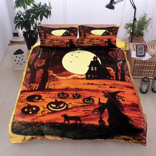Personalized 3-piece Duvet Cover Bedding Set  Halloween Witch Cat Pumpkin DV10100151B Bedding Sets