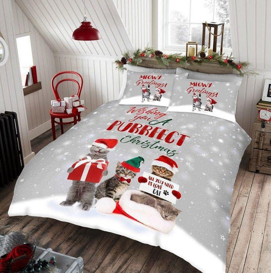 Personalized 3-piece Duvet Cover Bedding Set  Christmas Purrfect Cat CLT0912079T Bedding Sets