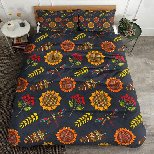 Personalized 3-piece Duvet Cover Bedding Set Sunflower And Dragonfly TN1410133T Bedding Sets