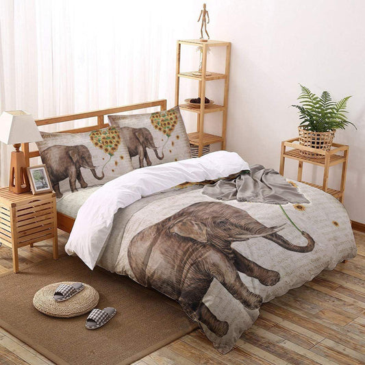 Personalized 3-piece Duvet Cover Bedding Set  Elephant And Sunflowers CLG1601056B Bedding Sets