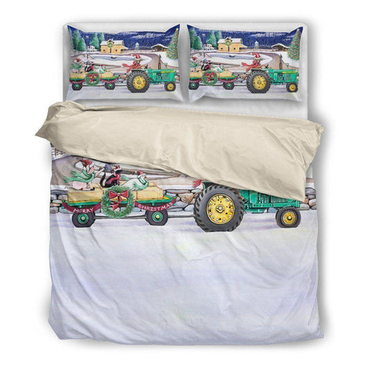 Personalized 3-piece Duvet Cover Bedding Set  Farmer Christmas With Tractor CL09120133MDB Bedding Sets