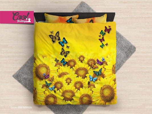 Personalized 3-piece Duvet Cover Bedding Set Sunflowers And Butterfly CLH1110214B Bedding Sets