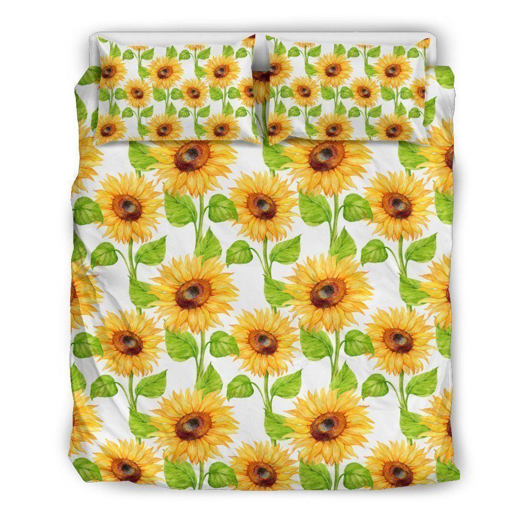 Personalized 3-piece Duvet Cover Bedding Set  White Watercolor Sunflower CL16100857MDB Bedding Sets