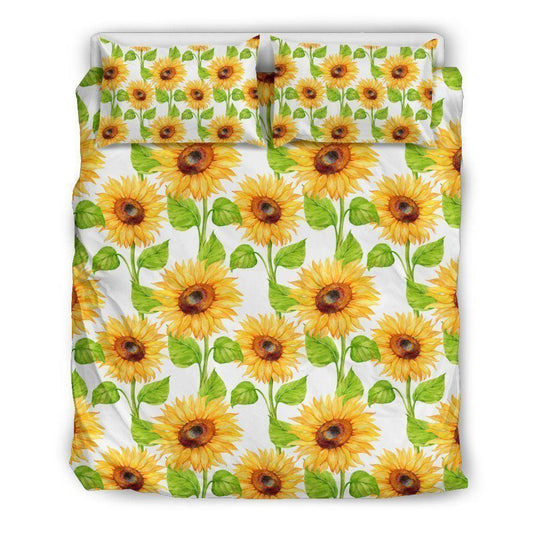 Personalized 3-piece Duvet Cover Bedding Set  White Watercolor Sunflower CL16100857MDB Bedding Sets