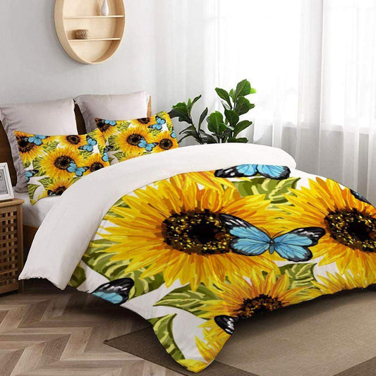Personalized 3-piece Duvet Cover Bedding Set Sunflower And Butterfly CLG1010091B Bedding Sets
