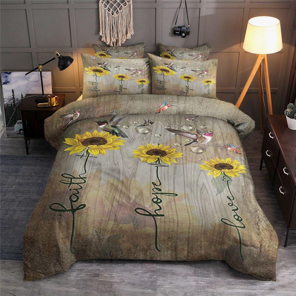 Personalized 3-piece Duvet Cover Bedding Set Sunflower Hummingbird BT0901424B Bedding Sets