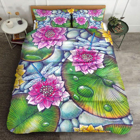 Personalized 3-piece Duvet Cover Bedding Set Lotus And Dragonfly TN1410105T Bedding Sets