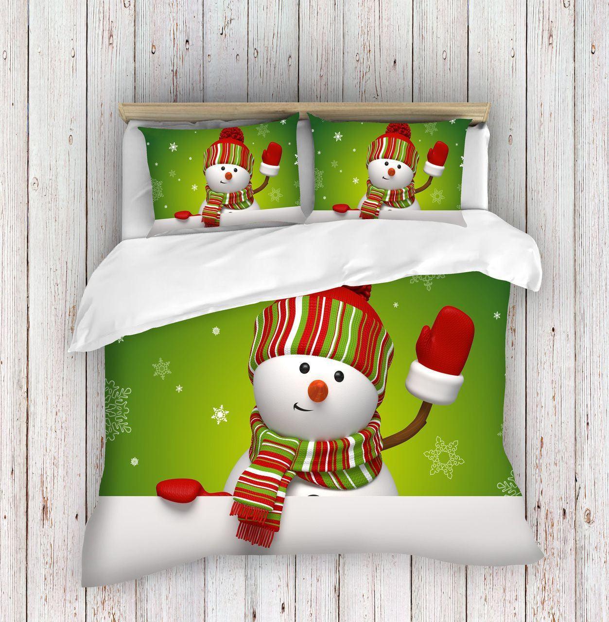 Personalized 3-piece Duvet Cover Bedding Set  Christmas Snowman Green CLY0301060B Bedding Sets