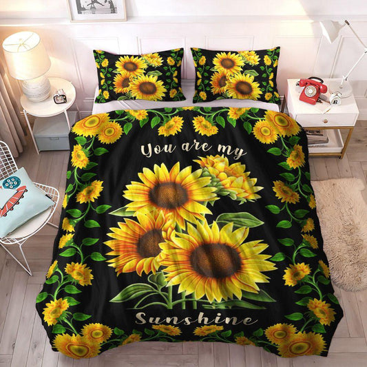 Helianthus Soft Duvet Cover Set, Flower Cozy Bedding Set, Sunflower Queen Size Bedding Set, Sunflower Bedding Set, Gifts for Sunflower