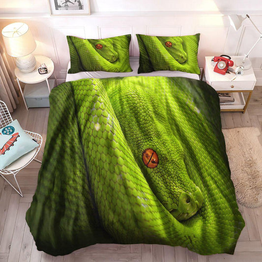 Green Color King Size Bedding Set, Reptile Lover Gift Soft Duvet Cover Set, Green Queen Size Bedding Set, Python Green Bedding Set, Gifts for Python