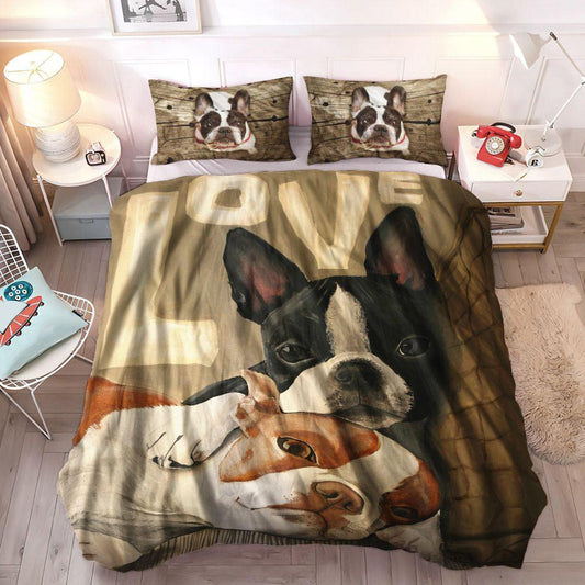Boston Terrier Queen Size Bedding Set, Boston Terrier Puppy Soft Duvet Cover Set, Boston Terrier Bedding Sets, Gifts for Boston Terrier