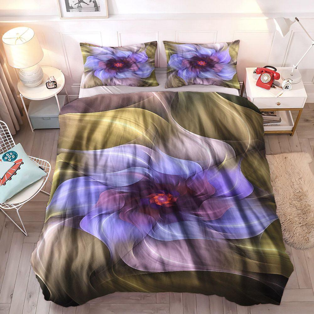 Flower Soft Duvet Cover Set, Floral Cozy Bedding Set, Fractal Queen Size Bedding Set, Fractal Flower Bedding Set, Gifts for Flower