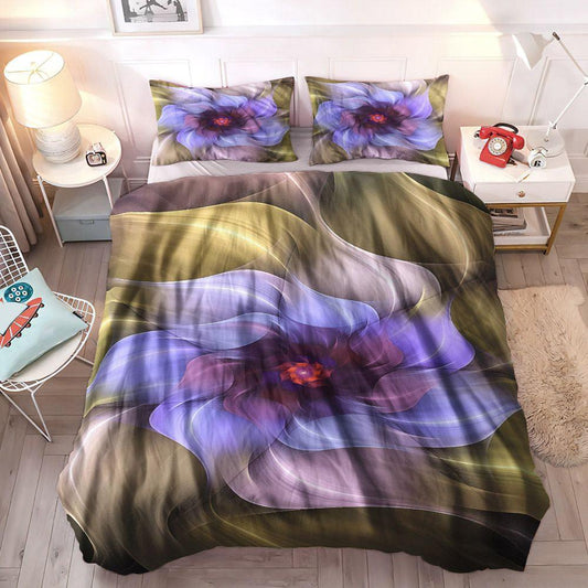 Flower Soft Duvet Cover Set, Floral Cozy Bedding Set, Fractal Queen Size Bedding Set, Fractal Flower Bedding Set, Gifts for Flower