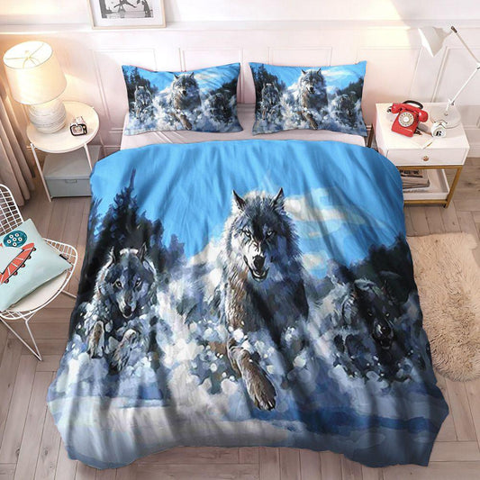 Personalized 3-piece Duvet Cover Bedding Set Werewolves Of London Bedding Set, Halloween Cozy Bedding Set, Wolf Snow Wolf Bedding Set, Gifts for Wolf