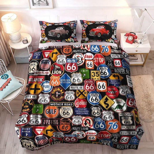 Antique Cozy Bedding Set, Boutique Queen Size Bedding Set, Protective Gear Soft Duvet Cover Set, Vintage Road Signs Bedding Sets, Gifts for Roads