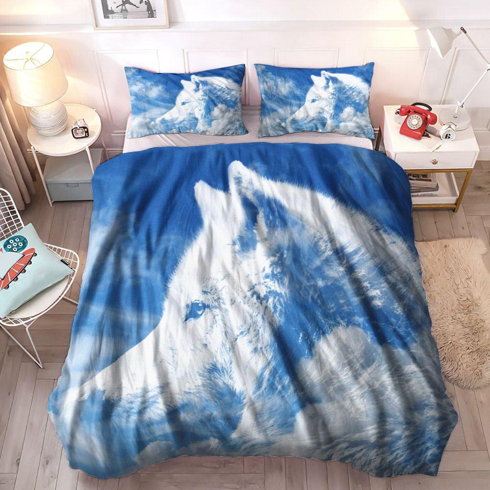 Cloud King Size Bedding Set, Wolf Bedding Set, Cloud Light Soft Duvet Cover Set, Wolf Clouds Bedding Sets, Gifts for Werewolves
