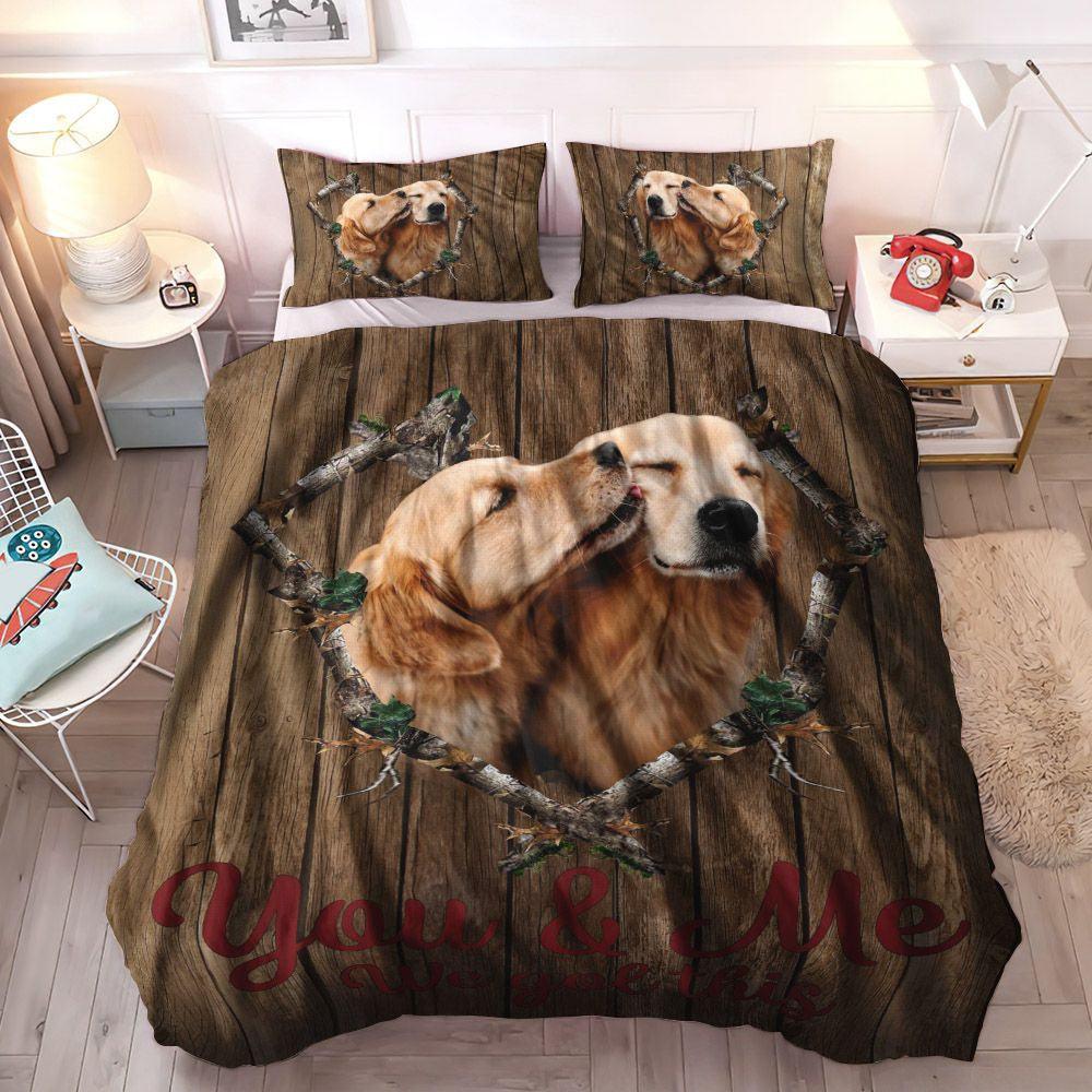 Golden Retriever Dog Soft Duvet Cover Set, Golden Retriever Queen Size Bedding Set, Golden Retriever Loving Bedding Set, Gifts for Golden Retriever
