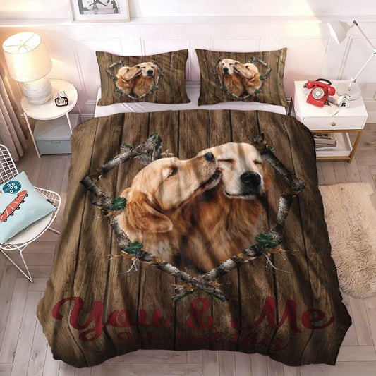 Golden Retriever Dog Soft Duvet Cover Set, Golden Retriever Queen Size Bedding Set, Golden Retriever Loving Bedding Set, Gifts for Golden Retriever