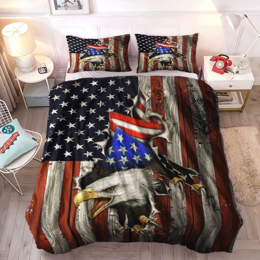 American Eagles Soft Duvet Cover Set, Usa Bedding Set, Eagle American Flag Bedding Set, Gifts for Eagle