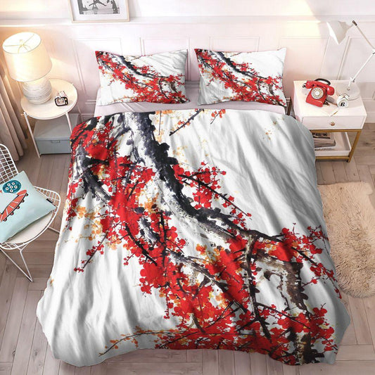 Flower King Size Bedding Set, Flower Garden Soft Duvet Cover Set, Floral Bedding Set, Red Flower Bedding Set, Gifts for Flower