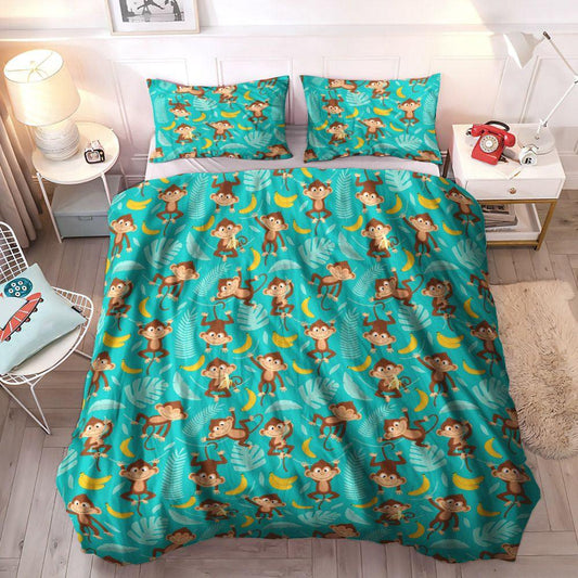 Banana Lover Cozy Bedding Set, Monkey Bedding Set, Fruit Lover Soft Duvet Cover Set, Banana Monkey Bedding Sets, Gifts for Banana