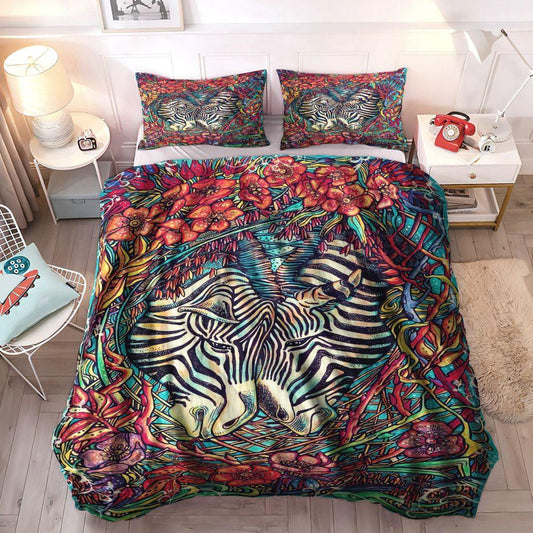 Couple Art Bedding Set, Black And White Horse Soft Duvet Cover Set, Zebra Couple Bedding Set, Gifts for Zebra