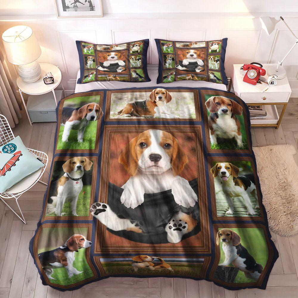 Beagle Soft Duvet Cover Set, Beagle Dog Queen Size Bedding Set, Beagle Puppy Cozy Bedding Set, Beagle Cute In Pocket Bedding Set, Gifts for Beagle