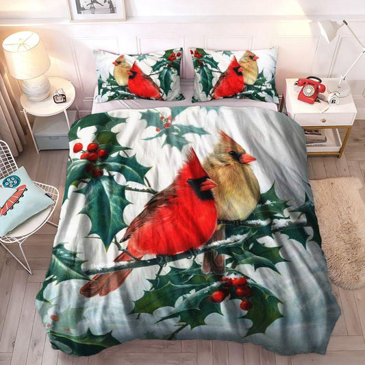 Personalized 3-piece Duvet Cover Bedding Set Christmas Bird Queen Size Bedding Set, Cardinal Bird King Size Bedding Set, Cardinal Bird Bedding Sets, Gifts for Cardinal Bird