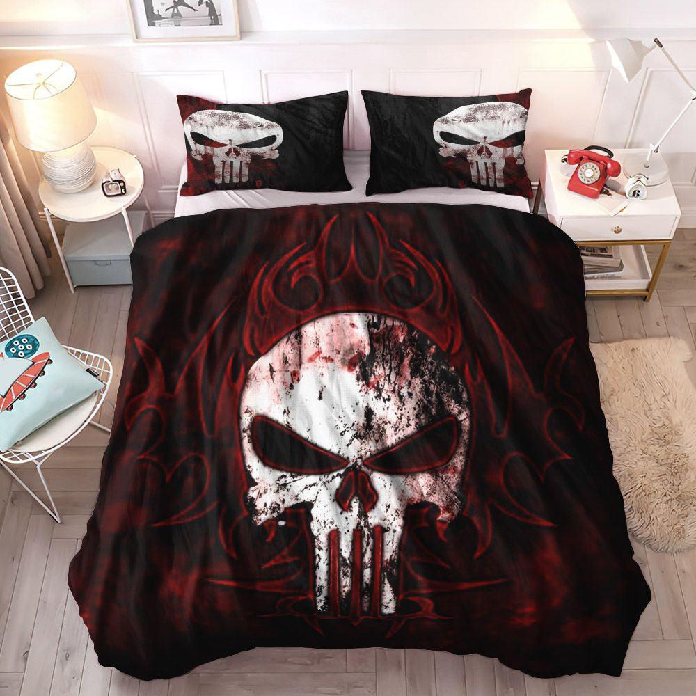Bone Queen Size Bedding Set, Skeleton Cozy Bedding Set, Skull Soft Duvet Cover Set, The Punisher Cool Skull 3D Bedding Set, Gifts for Skull