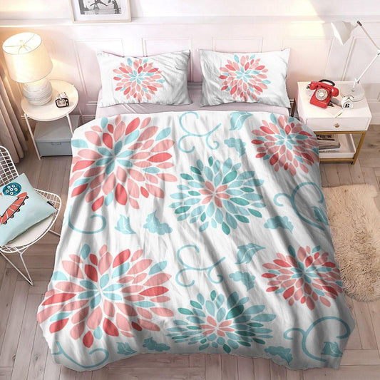 Cactus Coral Soft Duvet Cover Set, Tiny Assorted Coral Cozy Bedding Set, Coral Turquoise Emma Bedding Sets, Gifts for Coral
