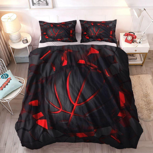 Black Bedding Set, Basketball Hoop Soft Duvet Cover Set, Black And Red Basketball Bedding Sets, Gifts for Black