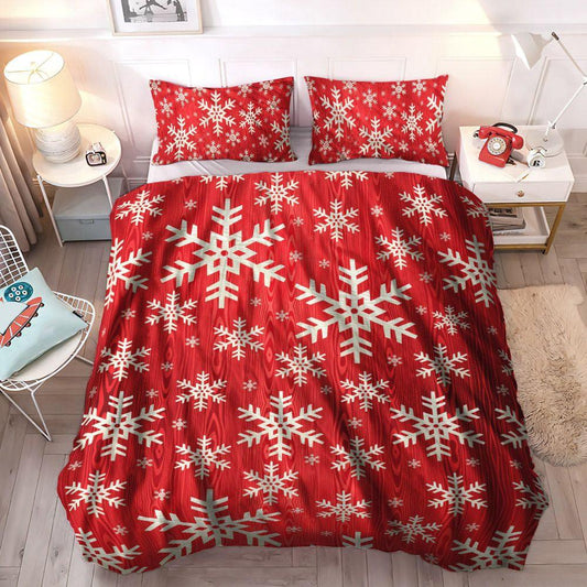 Personalized 3-piece Duvet Cover Bedding Set Merry Christmas Queen Size Bedding Set, Christmas Decoration King Size Bedding Set, Red Christmas Snow Bedding Set, Gifts for Christmas